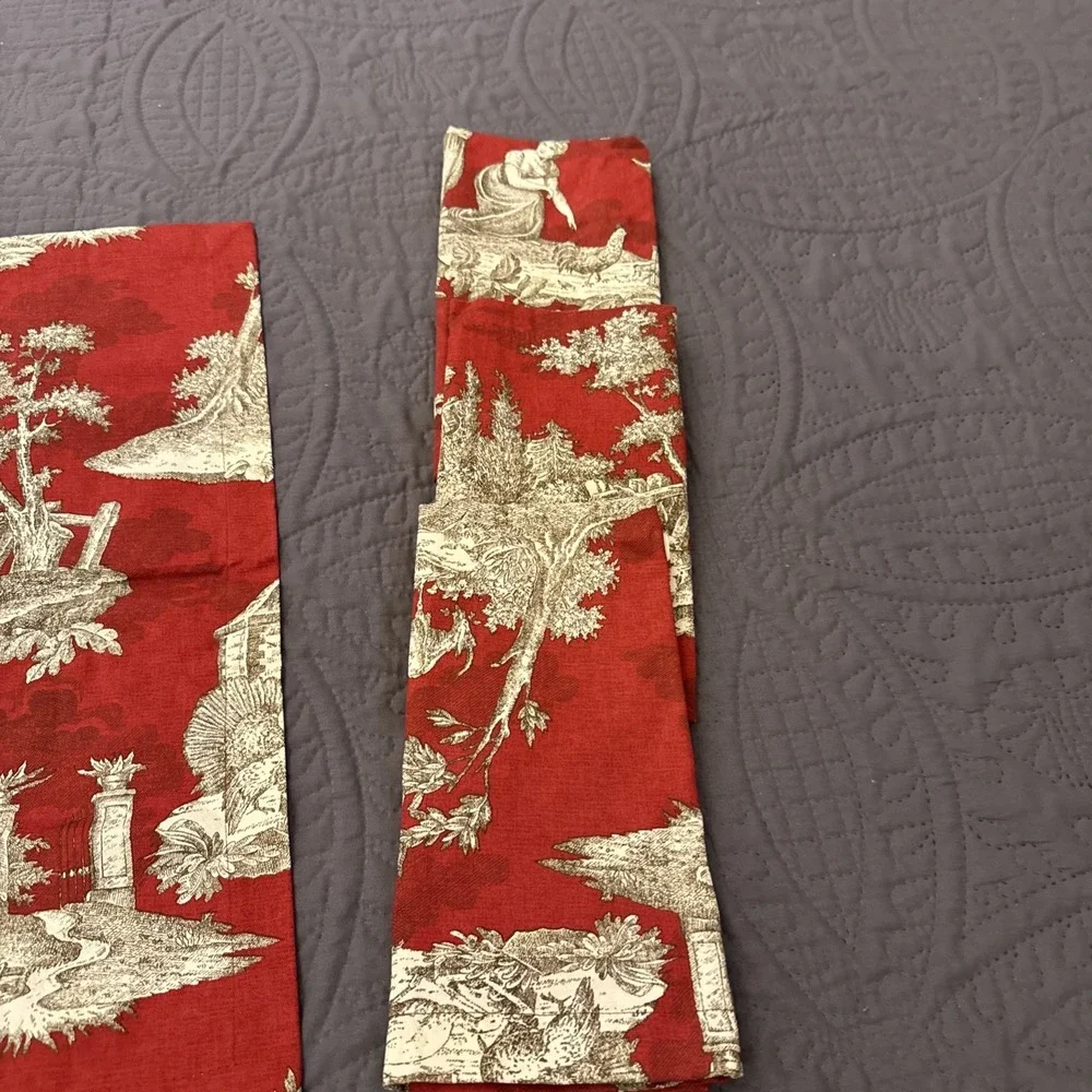 WILLIAMS SONOMA Set Of 4 Red TOILE French Prairie Cottage Cotton Napkins ITALY